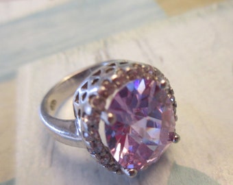 925 RSC Oval Amethyst Ring with White Topaz Surround, SIZE 5 Sterling Silver Ring, Bridesmaid Ring, Feb. Birthstone Ring, Gift For Her