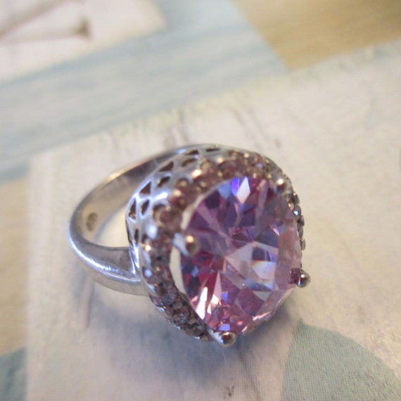 925 RSC Oval Amethyst Ring With White Topaz Surround SIZE 5