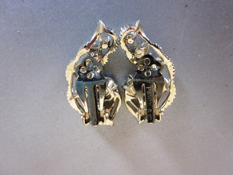 Anniversary Earrings Vintage Designer Pakula Amber Rhinestone and AB Gold Tone CLIP ON Earrings Gift For Her Designer Earrings Birthday