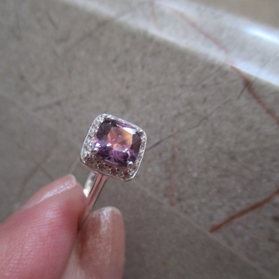 Pretty 925 Purple CZ Square Cut Stone with Tiny C… - image 2
