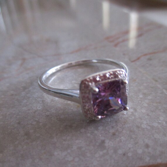 Pretty 925 Purple CZ Square Cut Stone with Tiny C… - image 9