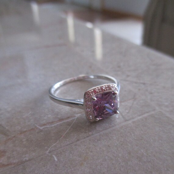 Pretty 925 Purple CZ Square Cut Stone with Tiny C… - image 7