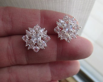 925 CZ Christmas Snowflake Earrings-Sterling Silver, Winter Pierced Earrings, Lovely Earrings, Bridesmaid, Birthday & More