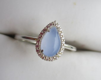 Teardrop Calming Quartz Ring, Pale Blue Color in Sterling Silver Setting, Gift For Her, Perfect Gift For You!