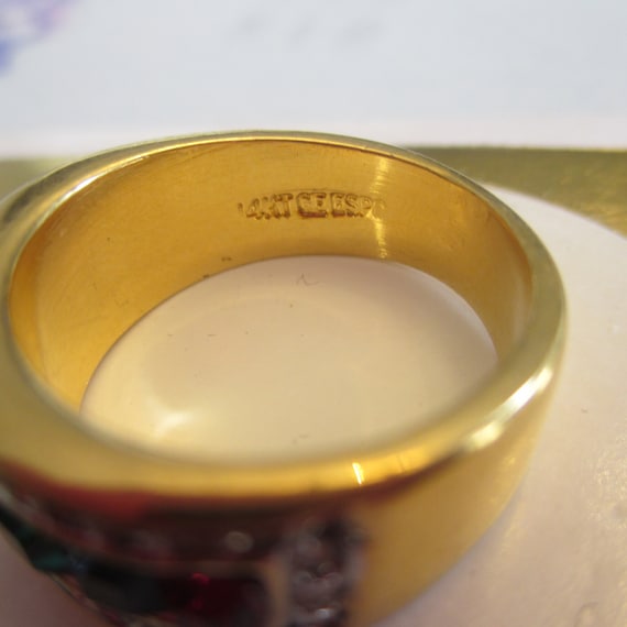 Vintage ESPO Rhinestone Ring: 14KT GE Gold Electr… - image 10