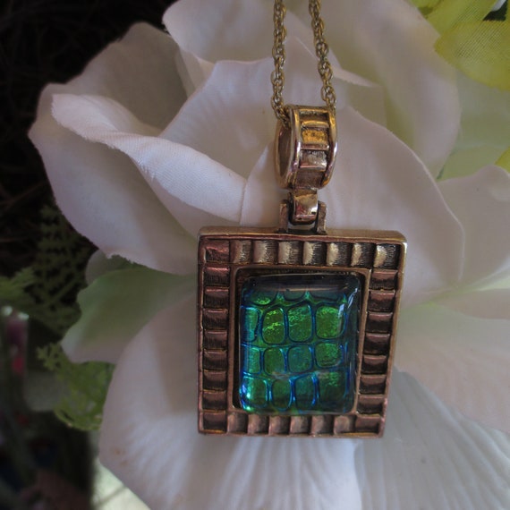 Blue Green Irridescent Square Cut Glass Pendant N… - image 7