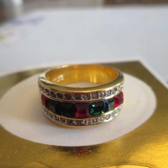 Vintage ESPO Rhinestone Ring: 14KT GE Gold Electr… - image 2