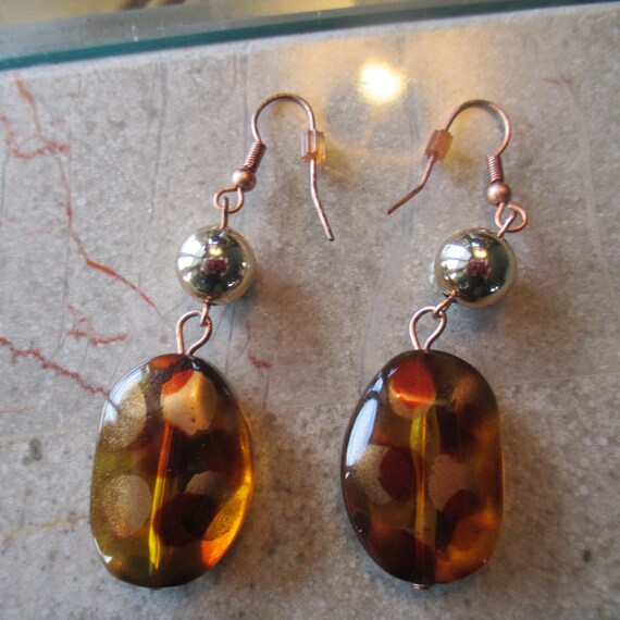 Leopard Print Dangle Drop Earrings: 70s Style Bro… - image 3