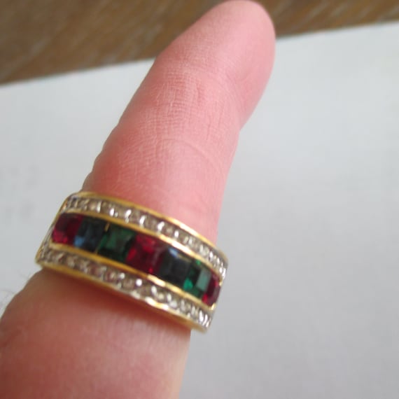 Vintage ESPO Rhinestone Ring: 14KT GE Gold Electr… - image 4