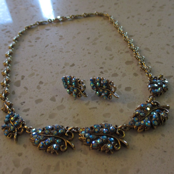 Holiday Jewelry Set Lovely L D A Gold Leaf Ab Blue Etsy