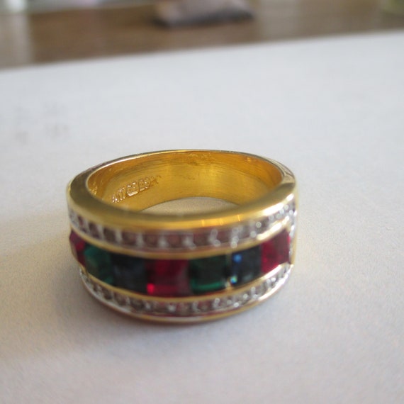 Vintage ESPO Rhinestone Ring: 14KT GE Gold Electr… - image 5