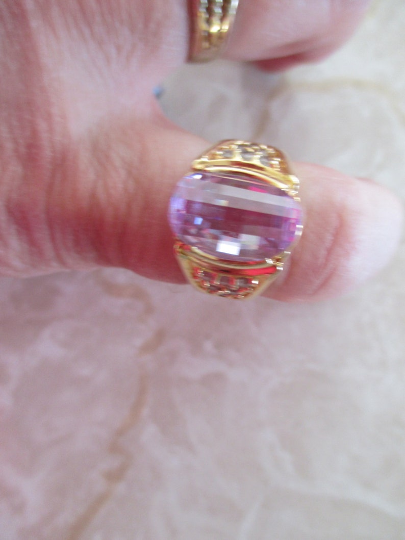Gift For Her Oval Lavender and Simulated Diamond Cushion Cut 14KT HGE SIZE 7 Anniversary Heavy Gold Electroplate Ring Birthday
