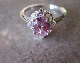 925 Pink CZ & Clear CZ Ring, Avon Beautiful Art Deco Design, Gift For Her, Oct. Birthstone, Size 9 Ring