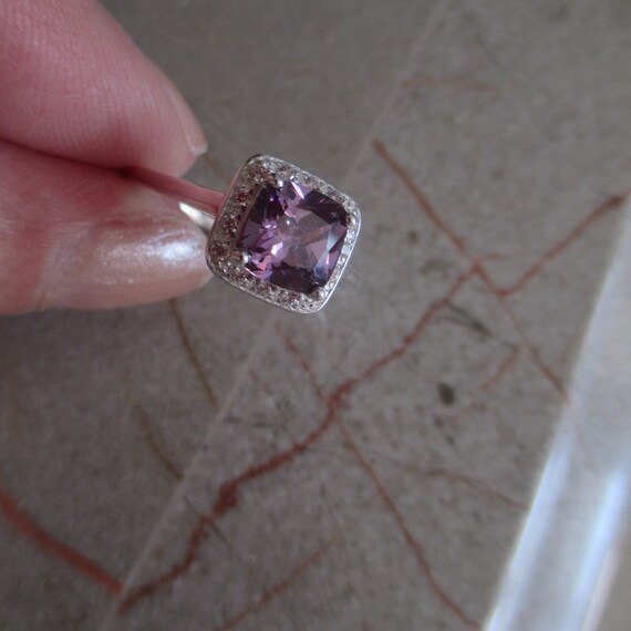 Pretty 925 Purple CZ Square Cut Stone with Tiny C… - image 3