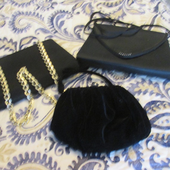 Three Black Vintage Hand Bags. Two Clutch Purses … - image 1
