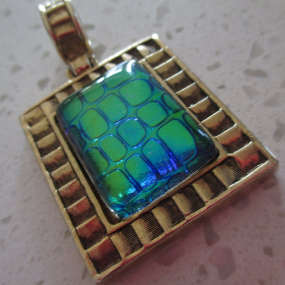 Blue Green Irridescent Square Cut Glass Pendant N… - image 6