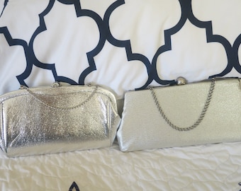 Two Silver Purses Shiny Silver Vintage 50's Clutch Purses, Both Have Chains Too, Perfect for Holidays, Any Special Occasion, Merry Christmas