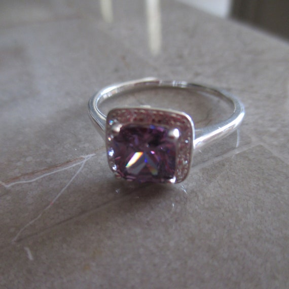 Pretty 925 Purple CZ Square Cut Stone with Tiny C… - image 6