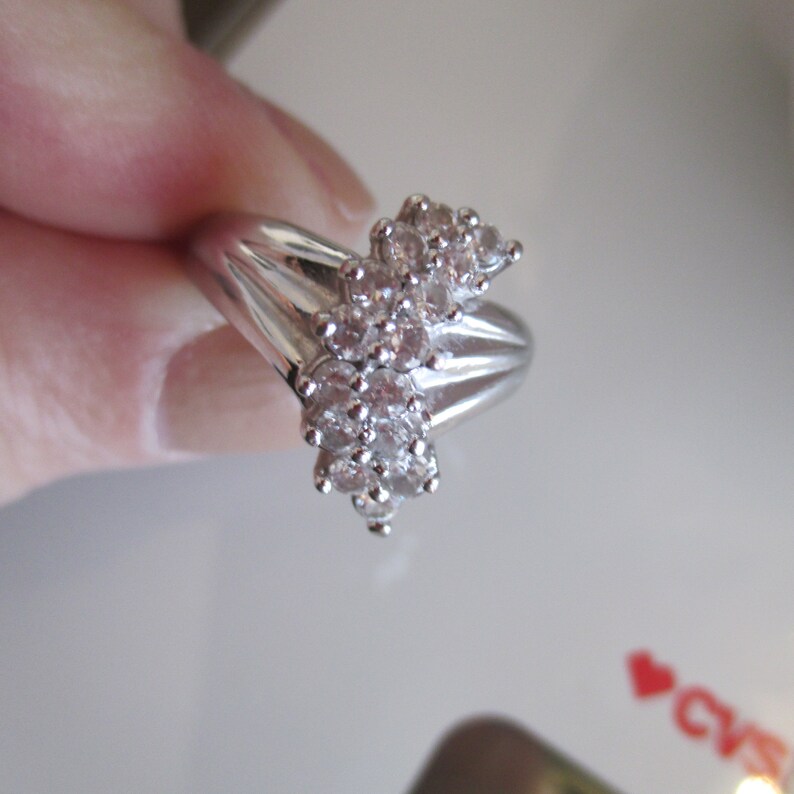 SZ 7 Ring This Is The Real Cocktail Ring Gift For Her Vintage 50/'s Diamonique Cocktail Ring in Silver Tone Setting Pretty Silver Band