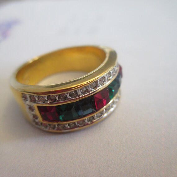 Vintage ESPO Rhinestone Ring: 14KT GE Gold Electr… - image 3