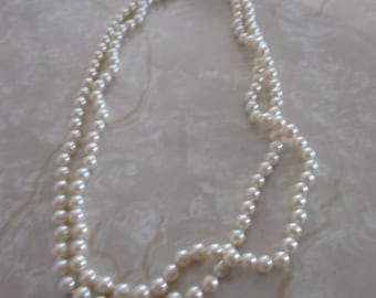 SALE Vintage Extra Long Strand of Faux Pearls with Gold Screw Closure, Can Double This Strand of Pearls, Bridal, Wedding, Formal Event