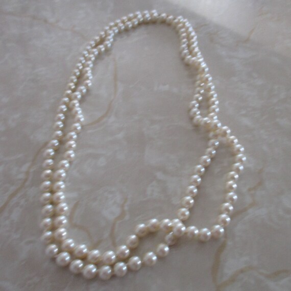 SALE Vintage Extra Long Strand of Faux Pearls With Gold Screw