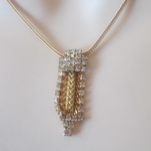 Art Deco Rhinestone Pendant Necklace, Gold Tone 16&quot; Chain