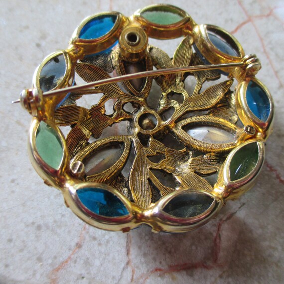 Beautiful Gold Marquise Rhinestone Brooch with Bl… - image 10