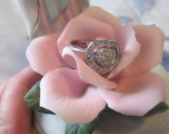 I Love You Engraved Diamond Accent Heart Ring SZ 5