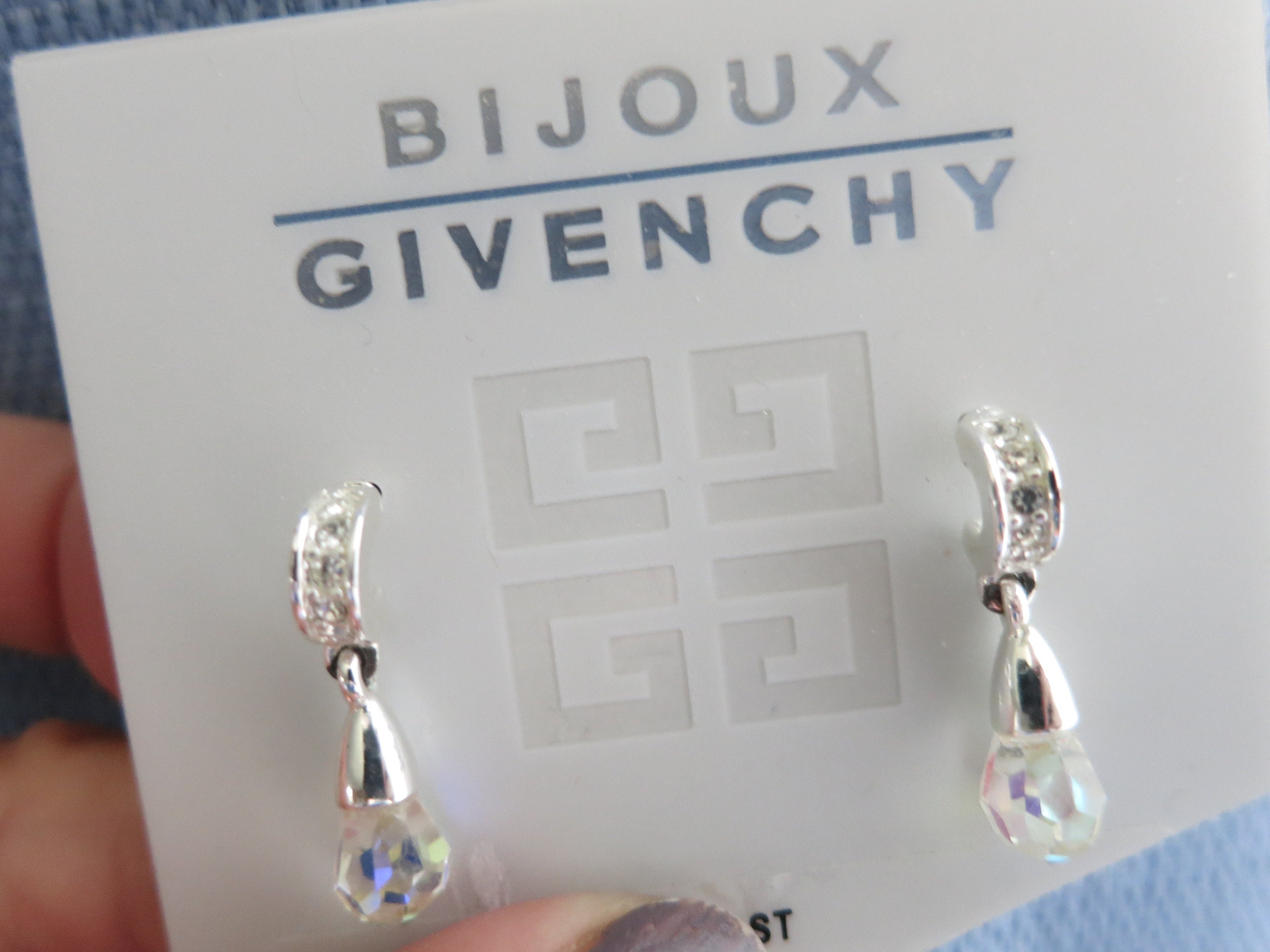 Givenchy Crystal Earrings in Silver Tone Setting, Drop Earrings, Dainty & Pretty