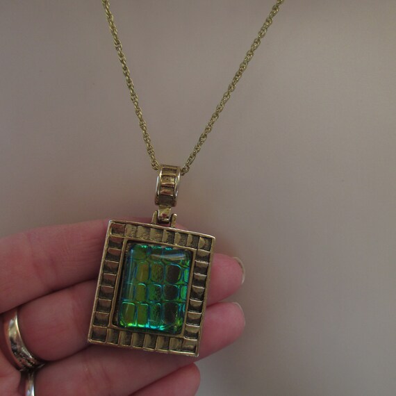 Blue Green Irridescent Square Cut Glass Pendant N… - image 3