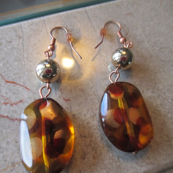 Leopard Print Dangle Drop Earrings: 70s Style Bro… - image 2