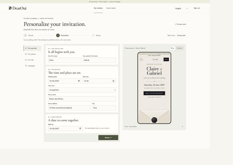 Sito web personalizzato per matrimoni con conferma di partecipazione (RSVP), invito animato e biglietto in formato PNG, 2 temi eleganti, hosting per 12 mesi. immagine 3
