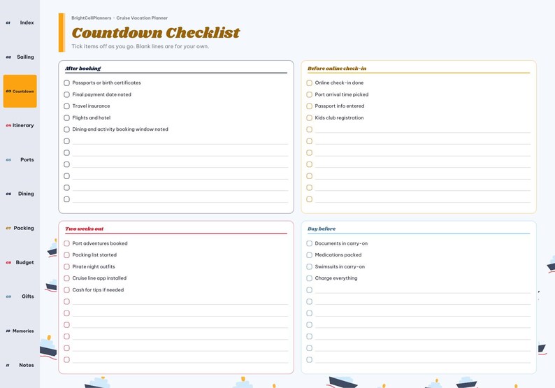Cruise Vacation Planner Digital, Cruise Packing List, Port Day Planner, Cruise Countdown, Itinerary, Budget, Family Vacation image 4