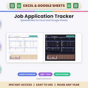Job Application Tracker Spreadsheet for Excel & Google Sheets - Job Search Organizer, Interview Tracker, Follow Up