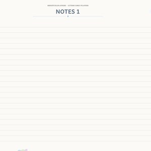 May include: A digital planner page titled NOTES 1 with horizontal lines for writing. The top header reads BRIGHTELLPLANNERS AUTISM FAMILY PLANNER. A vertical sidebar on the right features color-coded tabs labeled Index, My Child, Routines, Therapy, IEP, Sensory, Triggers, Wins, and Notes.