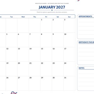 May include: A digital daily planner page for January 2027 featuring a monthly calendar grid, a sidebar with navigation tabs, and sections for appointments, birthdays, and notes. The layout includes text labels for days of the week and dates.