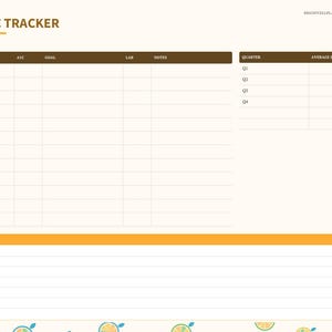 May include: A digital A1C tracker log page with a cream background and brown headers. It features columns for date, A1C, goal, lab, and notes, a quarterly average BG table, and a large notes section. The left side has circular navigation tabs.