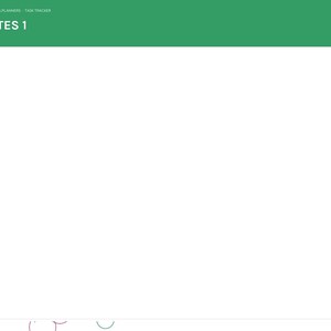 May include: A digital planner page titled NOTES 1 with a green header, a large white central writing area, and a vertical sidebar on the left featuring labeled tabs for months and tasks. The interface includes a Next button in the top right corner.