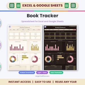 Book Tracker Spreadsheet for Excel & Google Sheets - Reading Log and Bookshelf image 1