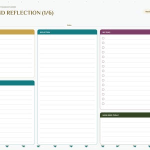 May include: A digital planner page titled DUA AND REFLECTION (1/6) with sections for Today I Am Grateful For, Reflection, My Duas with checkboxes, Ayah That Moved Me, and Good Deed Today. A side navigation bar lists Index, Intentions, Fasting, Quran, Salah, Meals, Dua, Eid, and Notes.