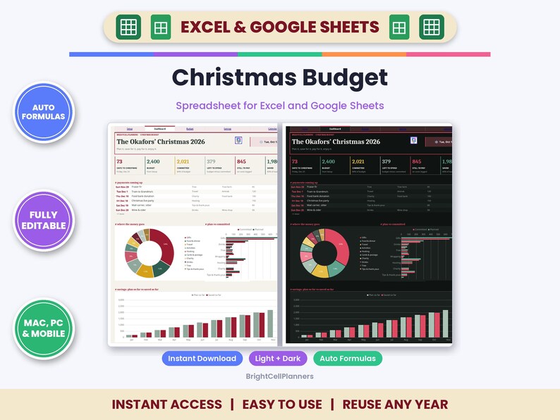 Christmas Budget Spreadsheet for Excel & Google Sheets - Gift Spending Tracker image 1