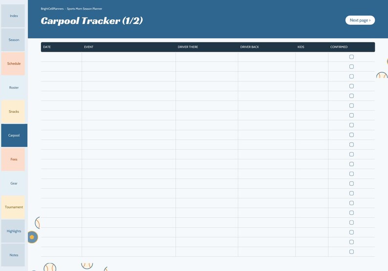 Planificador digital para mamás deportistas, calendario de la temporada, horario de refrigerios del equipo, seguimiento de viajes compartidos, lista de jugadores del equipo, cuotas, preparación para torneos. imagen 8