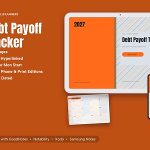 2027 Digital Debt Payoff Tracker, Tablet Debt Payoff Tracker PDF, Hyperlinked Planner, Snowball, Avalanche, Custom Focus image 1
