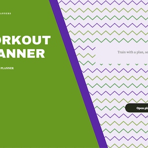 May include: A digital workout planner cover featuring a green left panel with white text reading BRIGHTCELLPLANNERS, WORKOUT PLANNER, and 2027 - DIGITAL PLANNER. The right side has a light purple background with a green and purple chevron pattern.