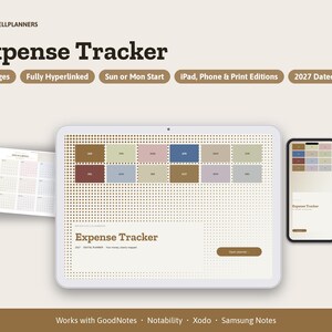 2027 Digital Expense Tracker, Tablet Expense Tracker PDF, Hyperlinked Planner, Expense Log, Tablet Planner image 1