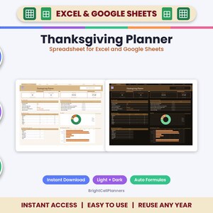 Thanksgiving-Planungs-Tabelle – Menü, Zeitplan, Gästeliste, Einkaufsliste (Digitaler Download)