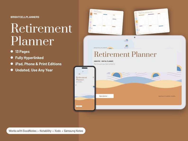 Retirement Planner Digital, Retirement Budget, Income Sources, Social Security and Pension Notes, Bucket List, Health Plan Bild 1