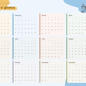 May include: A digital 2027 calendar planner page featuring twelve monthly grids arranged in a four-by-three layout. The header reads 2027 at a glance. A vertical navigation bar with colored tabs is on the right side of the light blue background.