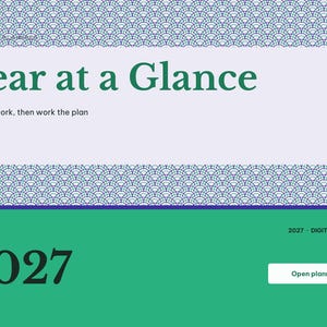 Digitalt år 2027 i korthet, surfplatteår i korthet PDF, hyperlänkad planerare, färgkodat år, tomt år bild 2